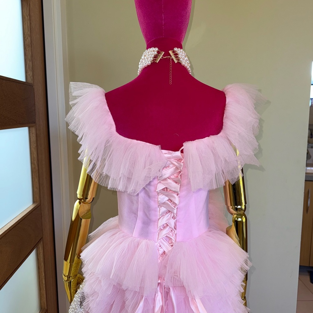 Pink Ruffled Off the Shoulder Prom
Dress with High Slit!  💗 - Picture 15 of 16